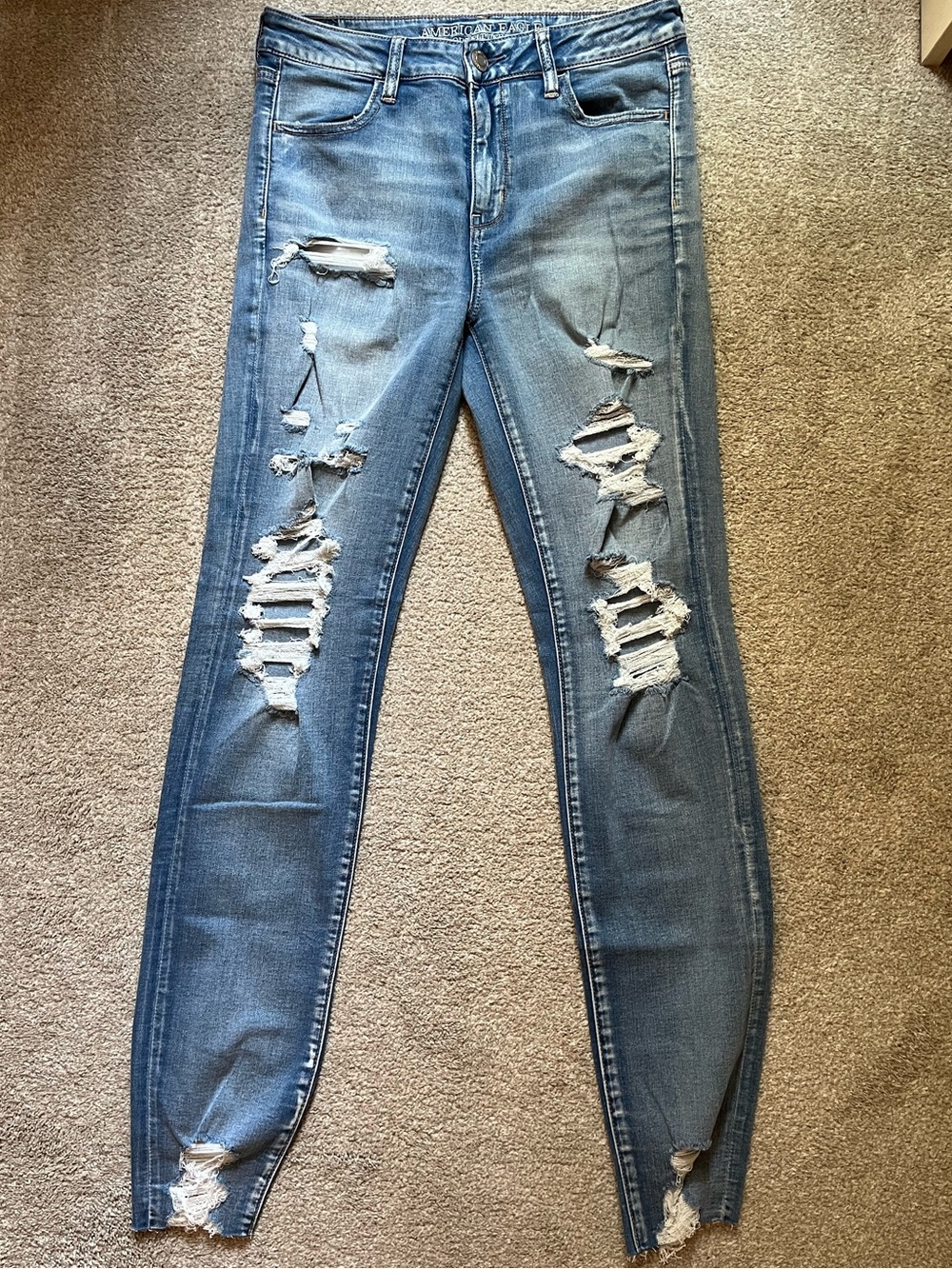 American Eagle Super Stretch X Distressed Skinny Jeans 10 X-Long NWT